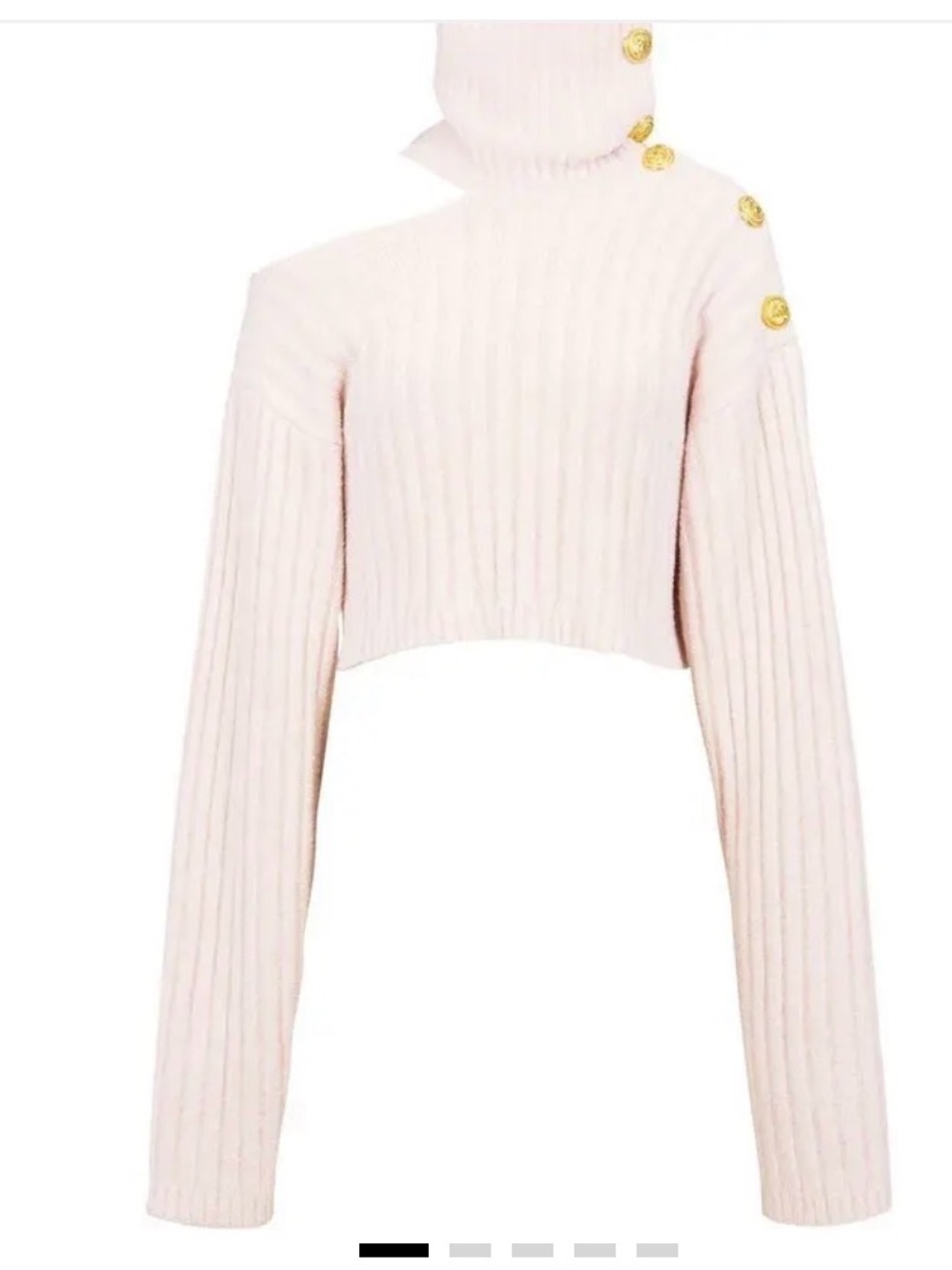 NWOT Balmain Pale Pink Cropped Ribbed Turtleneck with Gold Buttons